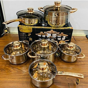 Bộ Nồi Đức 6 món 12 Chi Tiết Cao Cấp 5 Đáy Siêu Dày Bền Cho Gia Đình Nội Trợ Dùng Cho Mọi Loại Bếp Điện, Bếp Từ, Bếp Ga