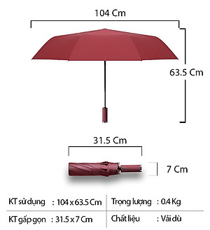 Ô dù che mưa cỡ lớn tự động đóng mở, gấp gọn tiện lợi - Thiết kế mở ngược chống ướt khi mở, gập - Chính hãng NIKITA