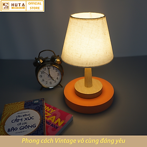 Đèn ngủ để bàn HUTA G2S Gỗ Chao Nón Vintage Dễ thương Decor Trang trí phòng ngủ, Đọc Sách Đầu Giường, Đầu Cắm USB, Đèn Vàng Bóng LED Tiết Kiệm Điện