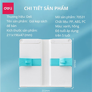 Giá đỡ sách, kẹp sách, đỡ điện thoại, ipad để bàn học Deli - Chống cận thị, chống gù lưng - Thiết kế thông minh tiện dụng dành cho bé - Màu xanh / màu hồng - 70531