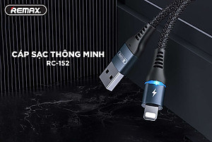 Cáp sạc USB to IP Remax RC-152i chiều dài 1m sạc 2.4A và truyền dữ liệu đồng thời 480MB/s có đèn tiện lợi - Hàng chính hãng