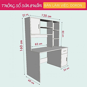 Bàn Học Bằng Gỗ MDF Liền Giá Sách SMLIFE Doron
