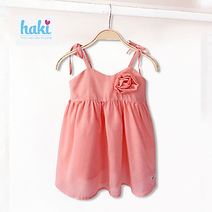 Váy bé gái hai dây đính hoa hồng Haki