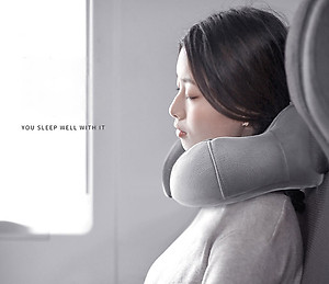 Gối hơi kê cổ bơm tự động, mềm mại, thiết kế hình chữ U giúp giảm đau cổ, có nút cài, phù hợp cho văn phòng và du lịch  Phượt Dã Ngoại Đi Chơi Quà Tặng Nam Nữ