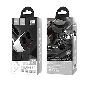 Bộ chia tẩu sạc dùng cho ô tô, xe hơi nhãn hiệu Hoco Z28 với 2 lỗ tẩu sạc kết hợp  2 cổng USB, Đầu vào: DC12 - 24V, Tổng đầu ra 2 cổng USB: DV5V/3.1A Max, Đầu ra 2 lỗ tẩu sạc: 80W Max.