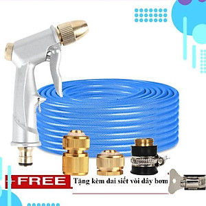  Bộ dây vòi xịt nước rửa xe, tưới cây . tăng áp 3 lần, loại 20m 206701 đầu đồng, cút đồng+ tặng đai