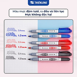 Combo 5/10/20 Bút lông dầu 2 đầu bút Thiên Long PM-04 bám dính tốt trên các vật liệu: Giấy, gỗ,nhựa, thủy tinh, gốm, sứ