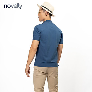 Áo thun Polo trơn màu xanh ve chai in họa tiết ngực NOVELTY 191164N
