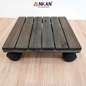 Đế Lót Chậu Cây Có Bánh Xe Thương Hiệu ANKAN, Đế Để Chậu Cây, Mặt Vuông Bằng Gỗ Tràm, Màu Đen Đường Kính 30 Cm, Tải Trọng 80kg - Hàng Xuất Khẩu
