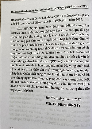 Bình luận khoa học Luật Ban hành văn bản quy phạm pháp luật năm 2015 (được sửa đổi, bổ sung năm 2020) - Lý thuyết, thực định và thực tiễn