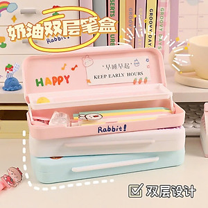 Hợp Đựng Bút 2 Tầng 2 Ngăn Để Dụng Cụ Học Tập Cho Bé Bằng Nhựa ABS An Toàn Dễ Thương Cho Bé ( Họa tiết ngẫu nhiên)