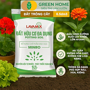 Đất Trồng Cây GreenHome, Lavamix, Bao 6.5dm3 (3kg), Đầy Đủ Dinh Dưỡng, Chuyên Trồng Rau, Hoa, Kiểng