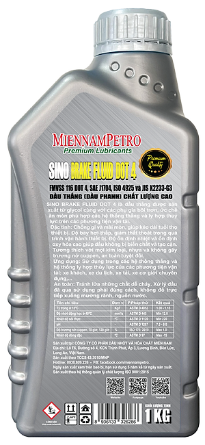 Dầu Thắng Phanh MiennamPetro Sino Brake Fluid Dot 4 1Kg Chống Gỉ Và Mài Mòn Chất Lượng Cao Đạt ISO 4925 Phú Hợp Xe Ô Tô