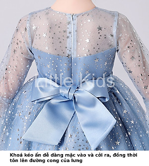 [Có sẵn] Váy đầm bé gái dễ thương, váy đuôi dài dự tiệc cho bé từ 6-12 tuổi màu xanh dương