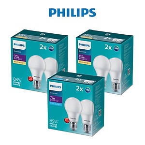 Bộ 2 bóng đèn LED Bulb PHILIPS Essential E27 - Tiết kiệm điện, Ánh sáng chất lượng cao - Hàng Chính Hãng