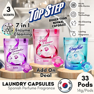 Viên giặt xả Top Step hương Nước hoa tinh tế gói 33 viên (462g)