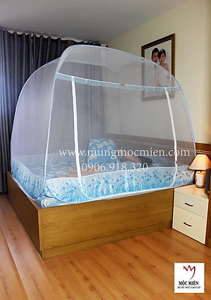 Mùng Chụp Mộc Miên - Tự Bung Đỉnh Rộng Có Viền Chân - Trăng Viền Xanh