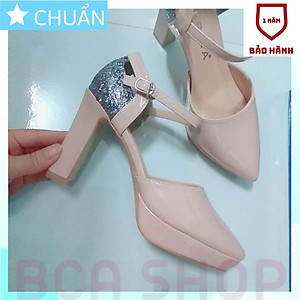 Giày cao gót nữ 9pRO374 thời trang nữ cao cấp ROSATA tại BCASHOP mũi nhọn, quai ngang, gót vuông - màu Nude