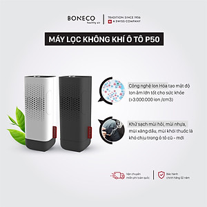 Máy Lọc Không Khí Ô Tô Thụy Sỹ Boneco P50 Khuếch Tán Tinh Dầu Thơm, Tạo Ion Âm Lọc Bụi, Khử Mùi Oto Cũ Mới, Dùng Cho Xe Hơi/Xe Đẩy Em Bé/Bàn Làm Việc - Hàng Chính Hãng