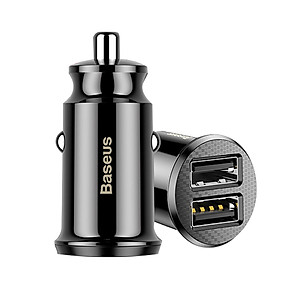 Tẩu sạc đa năng dùng cho xe hơi Baseus Grain Mini (5V, 3.1A Fast Charge, 2 cổng USB Car Charger) - Hàng Chính Hãng