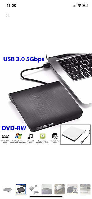 Ổ ĐĨA DVD RW CẮM NGOÀI CHO LATOP DESTOP OS ĐỜI MỚI  usb 3.0 và cổng Type C -Hàng Chính Hãng