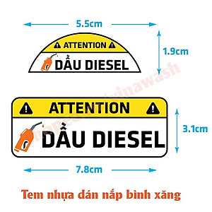 Tem nhựa dán nắp bình xăng, cảnh báo đổ xăng A95, đổ dầu Diesel cho xe hơi