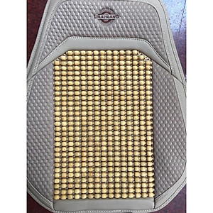 Lót Ghế Hạt Gỗ Ô Tô Phối Da Cao Cấp Libai - Lót Ghế Xe Hơi Chống Nóng, Thoáng Khí, Massage Lưng, Bảo Vệ Da Ghế Xe