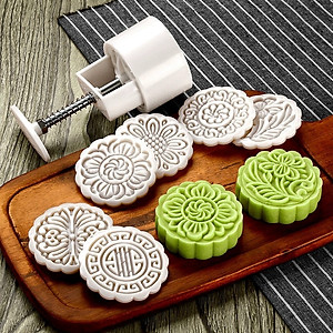 Khuôn Làm Bánh Trung Thu, Phục Linh Mini, Ép Tay Lò Xo Thông Minh, Tiện Lợi- Có 4 Mặt Hoạ Tiết Ngẫu Nhiên - hàng Loại 1 - Chính Hãng MINIIN