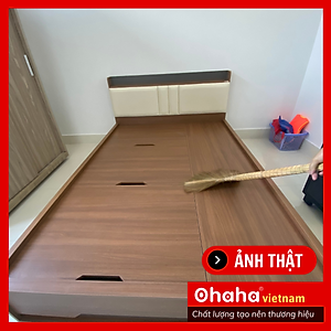 [Ảnh thực tế - Miễn phí lắp đặt & vận chuyển] Giường ngủ gỗ công nghiệp bọc nệm đầu giường có hộc kéo tiện lợi Ohaha - GN001