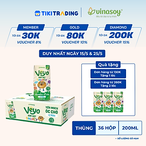 Thùng Veyo Sữa hạt SMARTY Yến mạch - Óc chó vị sữa (30hộp x 180ml)