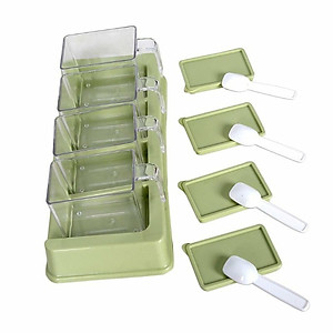 Bộ 4 lọ gia vị có thìa muỗng nhựa Việt Nhật - Hũ đựng gia vị có nắp đậy, có khay đế (Màu ngẫu nhiên)