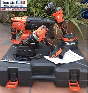 Bộ Combo 3 Máy Gồm Máy Khoan Đục Bê Tông, Máy Khoan Pin Và Máy Mài Cầm Tay Dùng Pin 199V, 2 Pin 15 Cell - Động Cơ Không Chổi Than (Bảo Hành 12 Tháng)