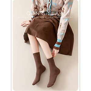 Combo 5 đôi Tất nữ lót lông cổ cao ấm áp giữ nhiệt, siêu giữ nhiệt tránh rét đại hàn