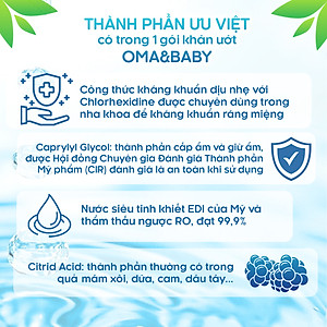 Combo 3 gói Khăn ướt làm sạch tinh khiết dành cho bé Oma&Baby với công thức Chlorhexidine Digluconate kháng khuẩn an toàn, dịu nhẹ trong khăn ( 3 gói 85 tờ ) - Combo 3 packages of Oma&Baby premium baby wet wipes ( 85 sheets per package)