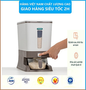 Hộp đựng gạo - Thùng đựng gạo tiện ích 10kg Hokori Việt Nhật Có Nút bấm lấy gạo tự động Tặng Kèm Ca Đong Gạo - Hàng Việt Nam