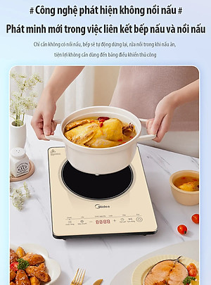 Bếp từ đơn Midea MIC 221 2200W mặt kính pha lê sang trọng, công nghệ từ trường 3D, mâm nhiệt lớn làm nóng trong 5s, cảm ứng hiện đại, có hẹn giờ, tự ngắt khi bỏ nồi, bảo vệ quá nhiệt (TẶNG NỒI LẨU) - Hàng chính hãng