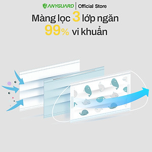 Khẩu Trang Trẻ Em Anyguard Hàn Quốc 3 Lớp Chính Hãng (Cho Bé Dưới 7 Tuổi - Hộp 50 Chiếc)-베이비 마스크 - Face Mask For Kids Under 7 yearsold-ISO 9001:2015, ISO 13485:2016, QCVN 01:2017/BTC