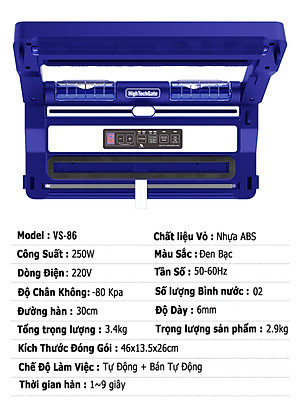 Máy hút chân không VS-86 hút mọi loại túi, tích hợp hàn thông minh, hút khô và hút ướt dễ dàng với 2 bình nước thải, sử dụng 2 motor hút mạnh mẽ, hút và thổi phồng tiện lợi, hàng chính hãng