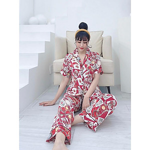 Đồ Bộ Pijama Lụa Mango Cao Cấp Tay Ngắn Quần Dài (vàng/đỏ/đen/xanh/dâu/bơ/vân) đủ size dưới 65Kg