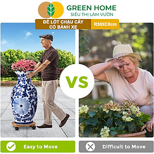 Đế Lót Chậu Cây Greenhome, R30xc8cm, Bằng Gỗ Có Bánh Xe, Thân Thiện Môi Trường, Tiện Lợi, Di Chuyển Chậu Nặng Dễ Dàng