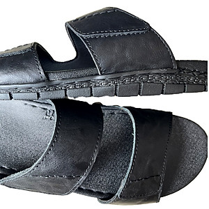 Dép  da Nam quai ngang đế cao 3.5cm Trường Hải may viền da bò thật Màu đen QN155 