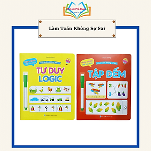 Bộ Vở viết xóa được 4 cuốn - Tư duy logic và làm toán không sợ sai - Wipe clearn (Tặng kèm 2 bút viết xóa)