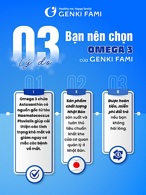 Dầu Gan Cá Mập Omega 3 Astaxanthin Genki Fami Nhật Bản, Bổ Mắt, Bổ Não Tốt Cho Tim Mạch Hộp 90 viên