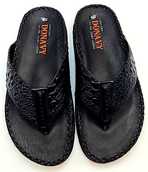  DÉP KẸP NAM DA BÒ THẬT 100% DONAVY CAO CẤP ,IN VÂN CÁ SẤU NỔI BẬT DOKB