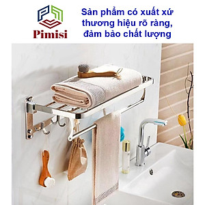 Giá Treo Khăn Tắm Inox 304 Pimisi Có Móc Áo Quần, Với Vắt Khăn Giàn Gấp Gọn Đa Năng Và Thanh Đơn Treo Khăn Mặt Kèm Đinh Ốc Vít Nở Gắn Tường Bằng Khoan Trong Nhà Vệ Sinh | Hàng Chính Hãng