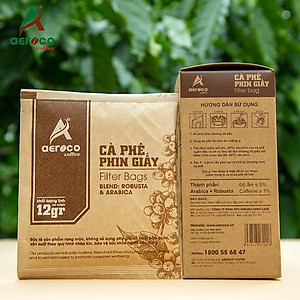 [Hộp 10 túi*12g] Cà phê phin giấy AEROCO nguyên chất 100% rang mộc hậu vị ngọt thơm quyến rũ