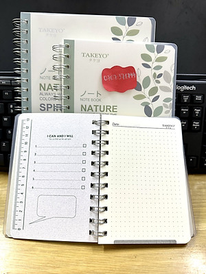 Sổ Lò Xo B5-A5-A6 Takeyo 200 Trang Bìa Nhựa Phong Cách Nhật Bản Dòng Kẻ Chấm Giấy Bảo Vệ Mắt