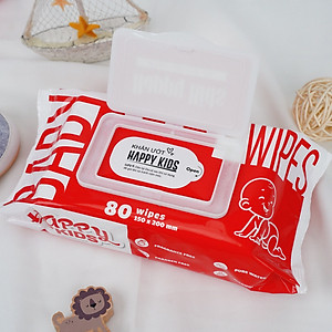 Thùng 10 gói khăn ướt trẻ em Happy Kids Đỏ gói 80 tờ không mùi siêu tiết kiệm cho bé