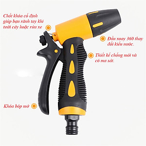 Vòi xịt nước tăng áp thông minh rửa xe, tưới cây có đầu xoay thay đổi tia nước tiện lợi có chốt khóa cố định chống mỏi tay