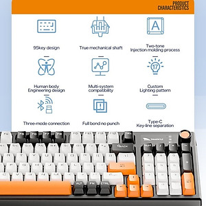 Bàn Phím Cơ Gaming không dây MK95 Bluetooth + USB + Cáp Pin sạc TypeC Hotswap cho máy tính laptop điện thoại hàng nhập khẩu